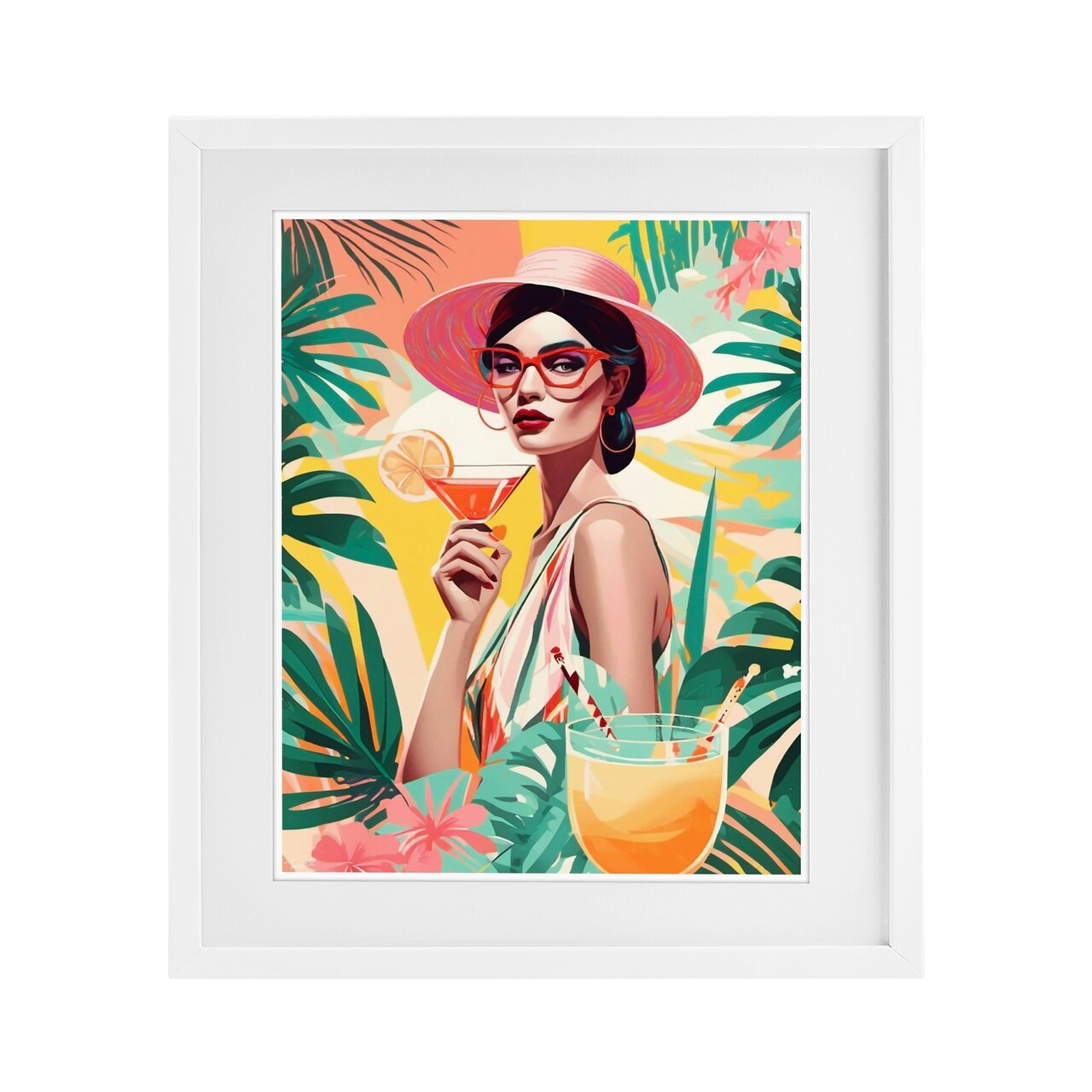 Stupell Industries Exotic Summer Cocktail Framed Print Under Glass, design by Tabz Jones